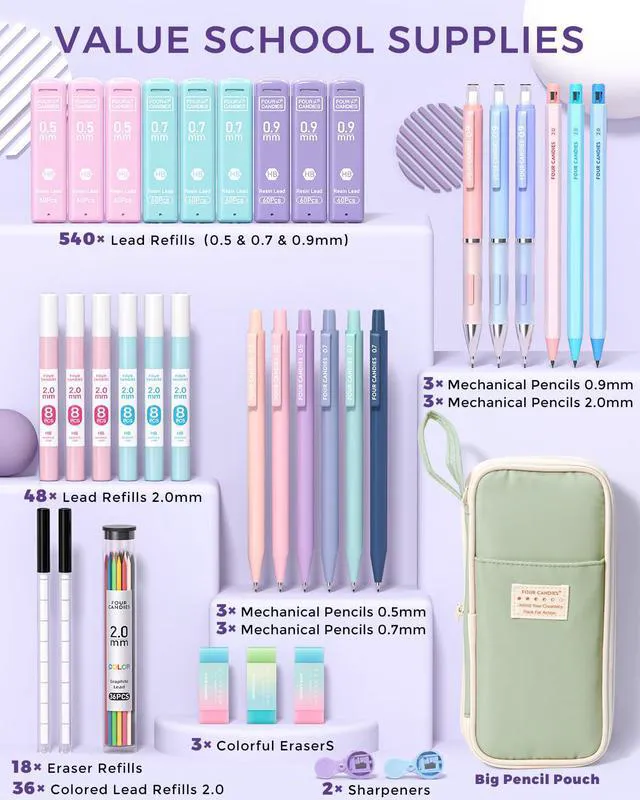 Alt view image 5 of 7 - 36PCS Mechanical Pencil Set with 624 Lead Refills (Green) 0.5mm - 2.0mm Mechanical Pencils, Aesthetic School Supplies for Writing, Drawing, Drafting, Note-Taking & Back to School