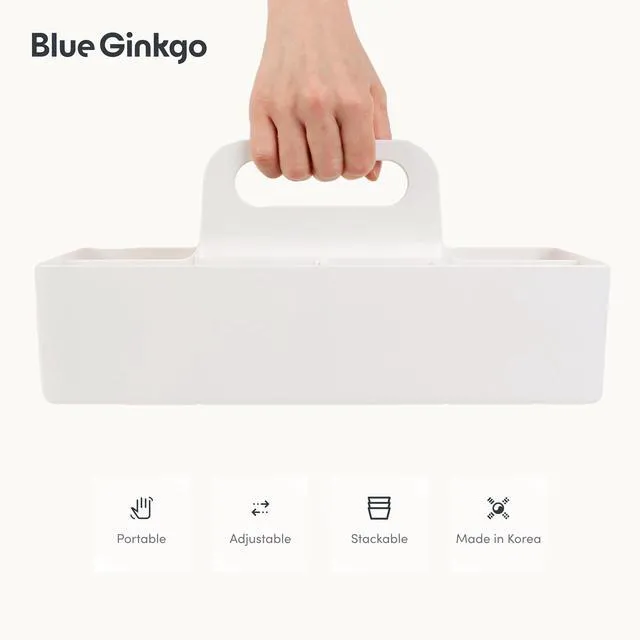 Alt view image 5 of 7 - Stackable Organizer Caddy, Long, White, Made in Korea Portable. Adjustable. Home, Office & School Storage