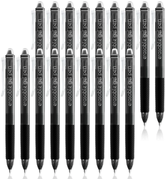 Main image of 18 Black Retractable Erasable Gel Pens Clicker, Fine Point(0.7), Make Mistakes Disappear, Premium Comfort Grip, Black Ink for Planners, Note Taking and Crossword Puzzles