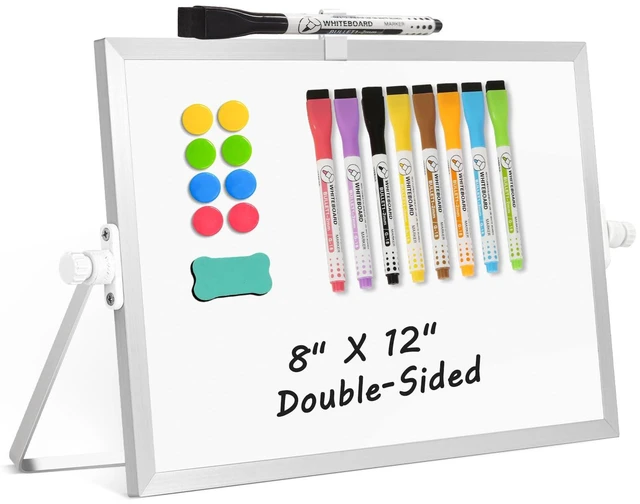 Main image of Double-Sided Magnetic White Board with Stand, 12" x 8" Dry Erase Board with Stand, Desktop Whiteboard Easel, Portable Small White board dry erase for Drawing, Office, Home