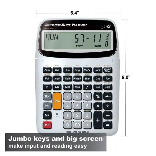 Alt view image 4 of 7 - 44080 Construction Master Pro-Desktop Advanced Construction Math Feet-Inch-Fraction Calculator & 4019 Material Estimator Calculator,Yellow