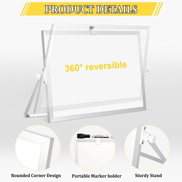 Alt view image 2 of 7 - Double-Sided Magnetic White Board with Stand, 12" x 8" Dry Erase Board with Stand, Desktop Whiteboard Easel, Portable Small White board dry erase for Drawing, Office, Home