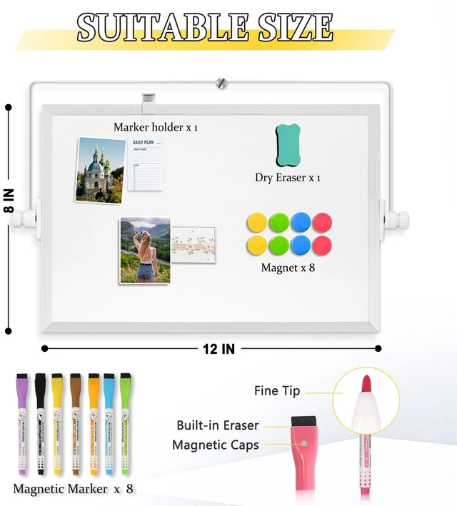 Alt view image 3 of 7 - Double-Sided Magnetic White Board with Stand, 12" x 8" Dry Erase Board with Stand, Desktop Whiteboard Easel, Portable Small White board dry erase for Drawing, Office, Home