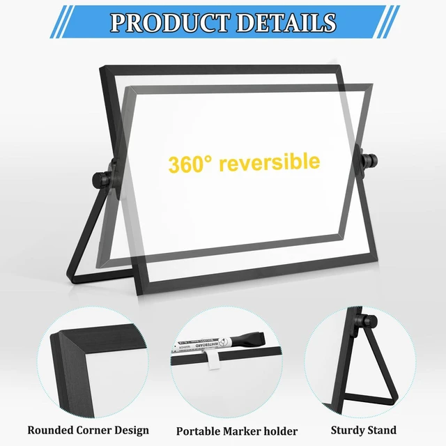 Alt view image 2 of 7 - Double-Sided Magnetic White Board with Stand, 12" x 8" (Black) Dry Erase Board with Stand, Desktop Whiteboard Easel, Portable Small White board dry erase for Drawing, Office, Home