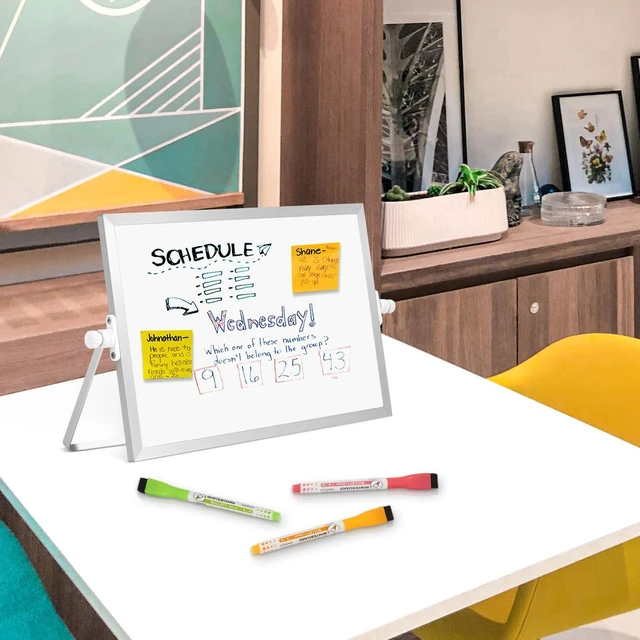 Alt view image 7 of 7 - Double-Sided Magnetic White Board with Stand, 12" x 8" Dry Erase Board with Stand, Desktop Whiteboard Easel, Portable Small White board dry erase for Drawing, Office, Home