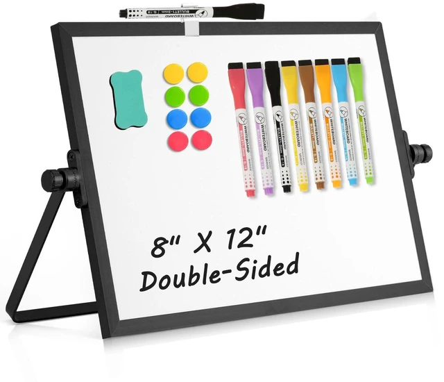 Main image of Double-Sided Magnetic White Board with Stand, 12" x 8" (Black) Dry Erase Board with Stand, Desktop Whiteboard Easel, Portable Small White board dry erase for Drawing, Office, Home