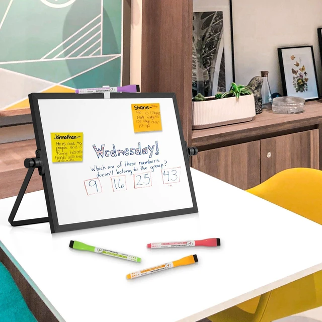 Alt view image 7 of 7 - Double-Sided Magnetic White Board with Stand, 12" x 8" (Black) Dry Erase Board with Stand, Desktop Whiteboard Easel, Portable Small White board dry erase for Drawing, Office, Home