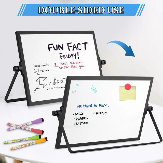 Alt view image 4 of 7 - Double-Sided Magnetic White Board with Stand, 12" x 8" (Black) Dry Erase Board with Stand, Desktop Whiteboard Easel, Portable Small White board dry erase for Drawing, Office, Home