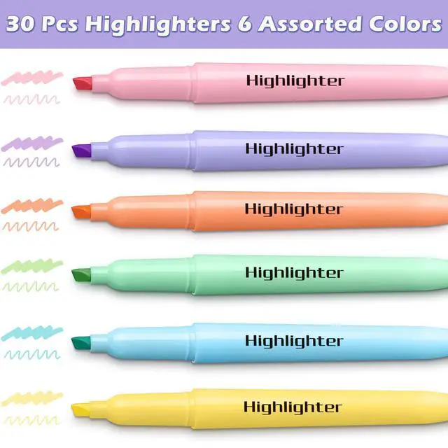 Alt view image 3 of 7 - 30 Pack No Bleed Pastel Highlighters with Soft Chisel Tips 6 Pastel Colors, Bright Highlighters, Office Supplies, School Supplies