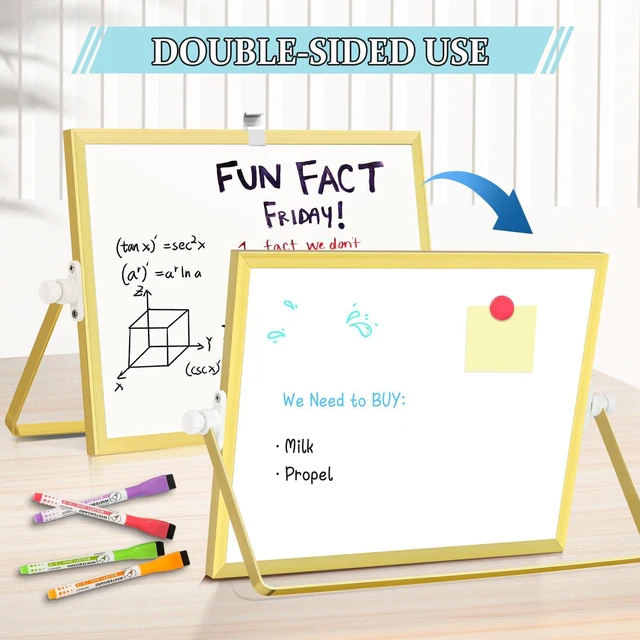 Alt view image 4 of 7 - Double-Sided Magnetic White Board with Stand, 12" x 8" (Gold) Dry Erase Board with Stand, Desktop Whiteboard Easel, Portable Small White board dry erase for Drawing, Office, Home