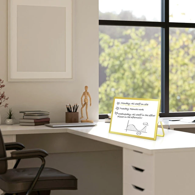Alt view image 5 of 7 - Double-Sided Magnetic White Board with Stand, 12" x 8" (Gold) Dry Erase Board with Stand, Desktop Whiteboard Easel, Portable Small White board dry erase for Drawing, Office, Home