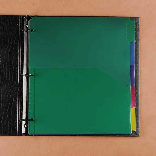Alt view image 4 of 7 - Plastic Index 5-Tab Dividers w/Double Pockets - 9 3/4 x 11 1/2 - Assorted Multi-Color - 6 Packs of 5 Tabs/Set