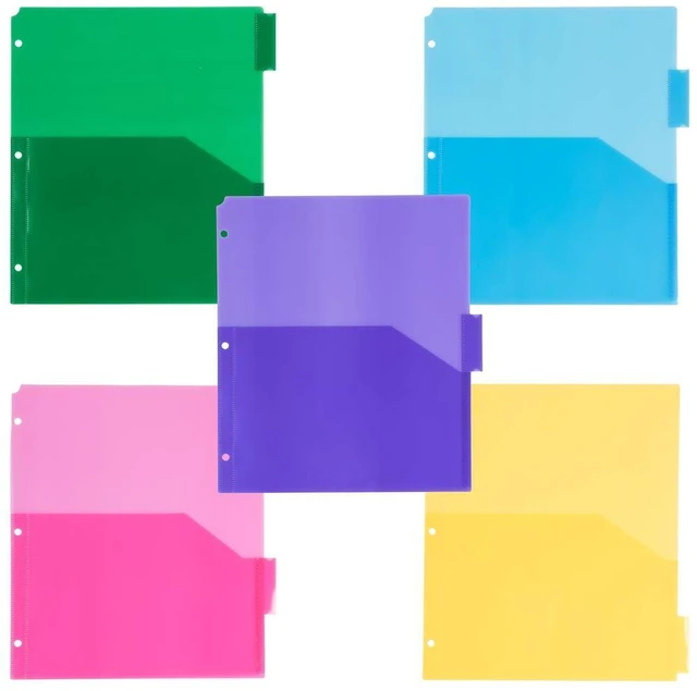 Alt view image 7 of 7 - Plastic Index 5-Tab Dividers w/Double Pockets - 9 3/4 x 11 1/2 - Assorted Multi-Color - 6 Packs of 5 Tabs/Set