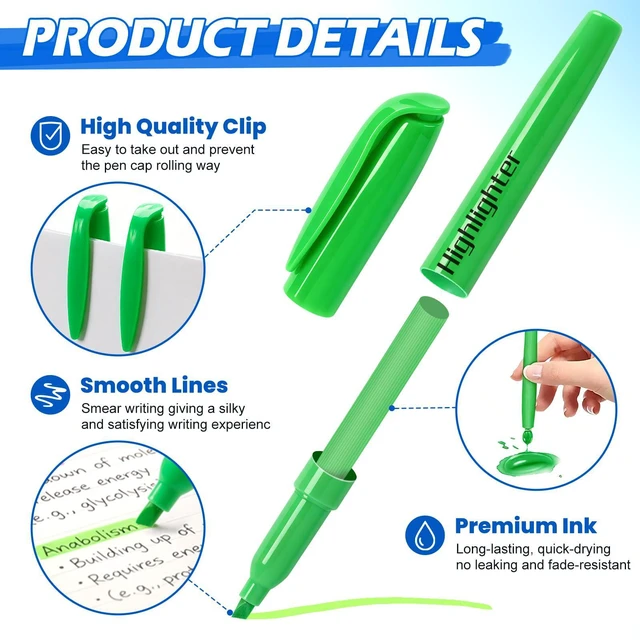 Alt view image 3 of 7 - Highlighters, 30 Packs Green Highlighter Bulk, Chisel Tip Dry-Quickly No Bleed Highlighter Markers for Adults Kids, Office Classroom Must Have, School Supplies for Teachers