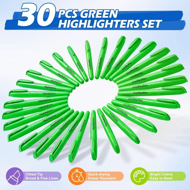 Alt view image 2 of 7 - Highlighters, 30 Packs Green Highlighter Bulk, Chisel Tip Dry-Quickly No Bleed Highlighter Markers for Adults Kids, Office Classroom Must Have, School Supplies for Teachers