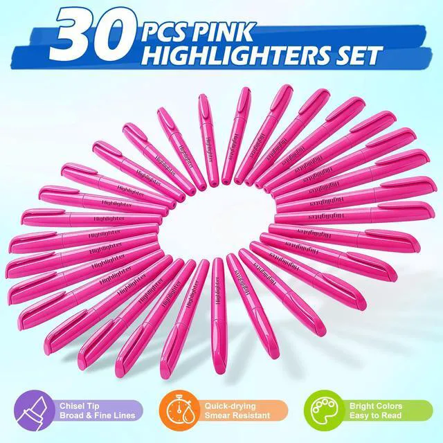 Alt view image 2 of 7 - Highlighters, 30 Packs Pink Highlighter Bright Colors Bulk, Chisel Tip Dry-Quickly No Bleed Highlighter Markers for Adults Kids, Office Classroom Must Have, School Supplies for Teachers