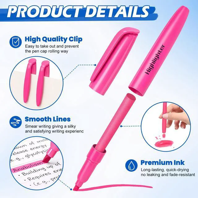 Alt view image 4 of 7 - Highlighters, 30 Packs Pink Highlighter Bright Colors Bulk, Chisel Tip Dry-Quickly No Bleed Highlighter Markers for Adults Kids, Office Classroom Must Have, School Supplies for Teachers