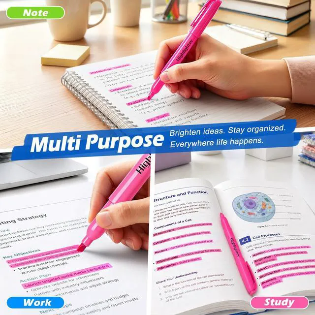 Alt view image 6 of 7 - Highlighters, 30 Packs Pink Highlighter Bright Colors Bulk, Chisel Tip Dry-Quickly No Bleed Highlighter Markers for Adults Kids, Office Classroom Must Have, School Supplies for Teachers