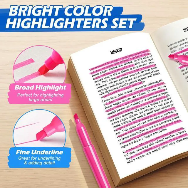 Alt view image 3 of 7 - Highlighters, 30 Packs Pink Highlighter Bright Colors Bulk, Chisel Tip Dry-Quickly No Bleed Highlighter Markers for Adults Kids, Office Classroom Must Have, School Supplies for Teachers