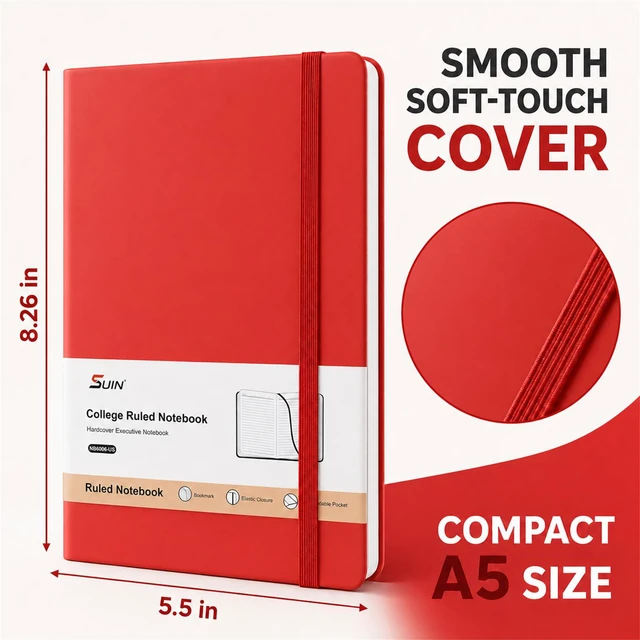 Alt view image 2 of 7 - 6 Pack A5 Hardcover Lined Journal Notebooks, 6 Colors, 200 Pages Each Six colors help organize subjects or projects; each notebook has a soft-touch cover, elastic closure and ribbon bookmark