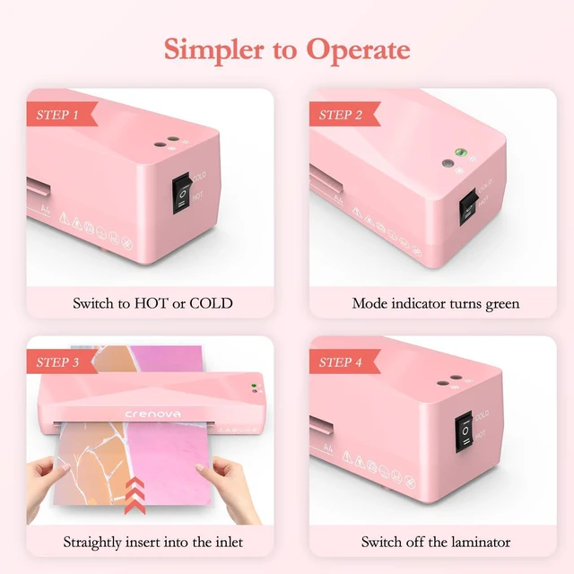 Alt view image 5 of 7 - Laminator Machine with 10 Laminating Sheets, A4 Laminating Machine Hot & Cold with Fast Warm Technology, Thermal Laminator 9 Inch for Home Office School Business Pink
