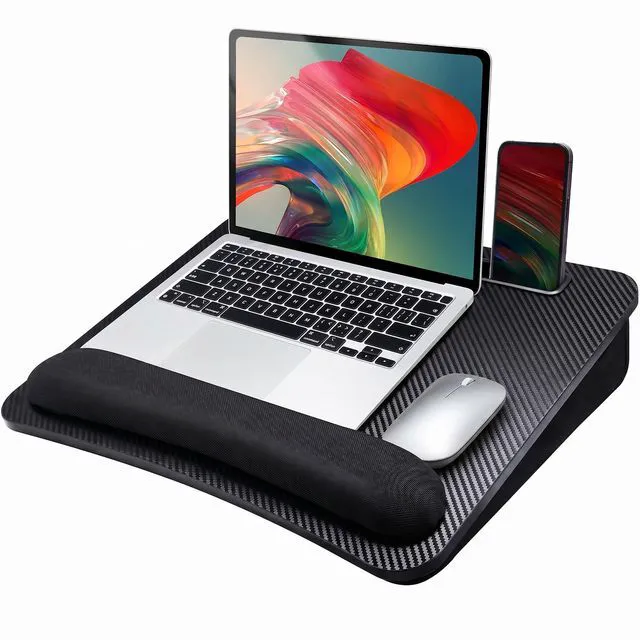 Main image of Laptop Lap Desk with Cushion, Fit up to 15.6" Laptop, Black Portable Lap Desk with Pillow Cushion, Anti-Slip Strip & Storage Function for Home Office Students as Computer Laptop Stand