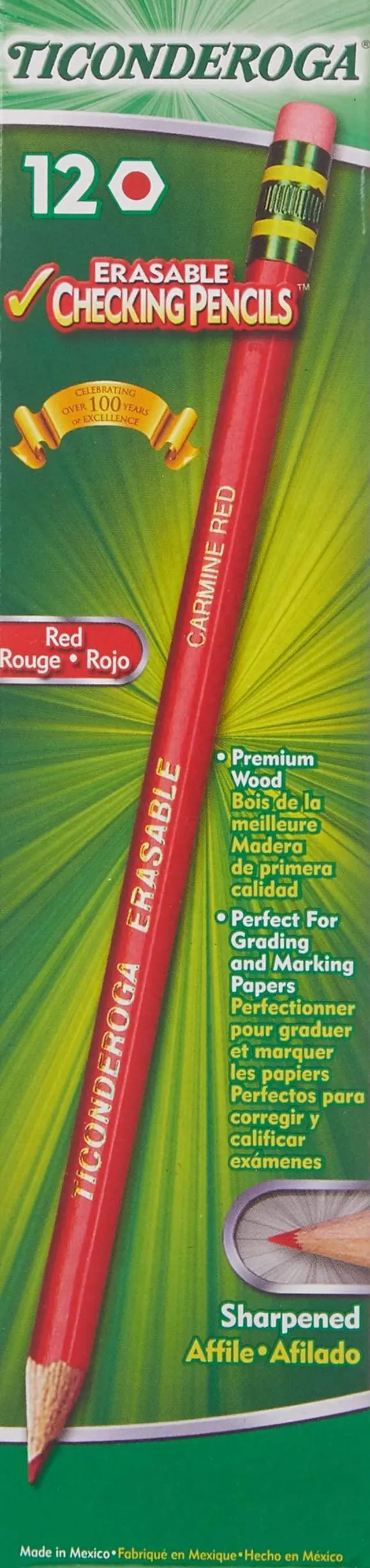 Alt view image 2 of 7 - Erasable Checking Pencils with Eraser, Pre-sharpened, Red, 12-Pack (14259) & Erasable Checking Wood-Cased Pencils, Pre-Sharpened, Blue, 12 Count