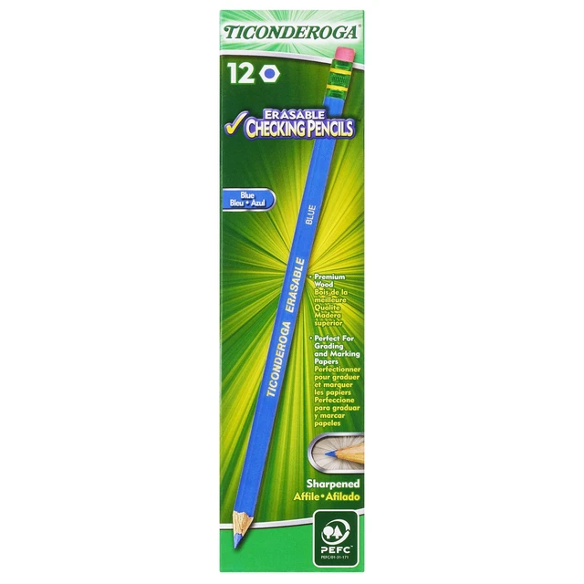 Alt view image 5 of 7 - Erasable Checking Pencils with Eraser, Pre-sharpened, Red, 12-Pack (14259) & Erasable Checking Wood-Cased Pencils, Pre-Sharpened, Blue, 12 Count