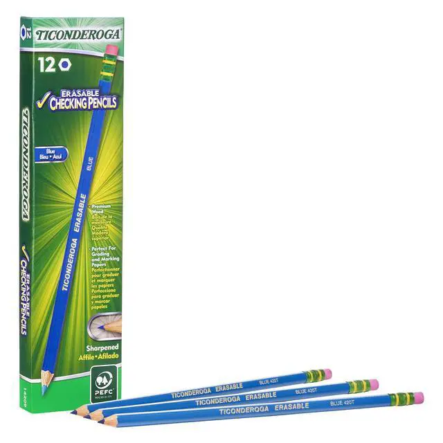 Alt view image 6 of 7 - Erasable Checking Pencils with Eraser, Pre-sharpened, Red, 12-Pack (14259) & Erasable Checking Wood-Cased Pencils, Pre-Sharpened, Blue, 12 Count