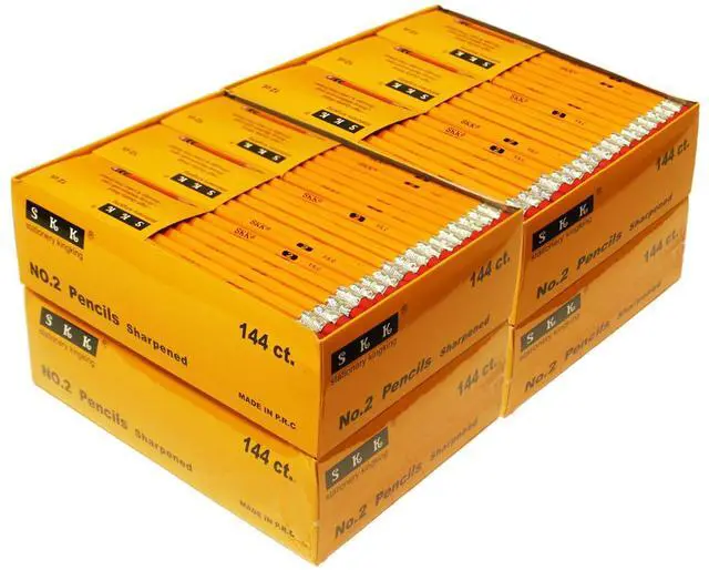 Main image of 576 Count #2 HB Pencils Pre-sharpened, Yellow pencils, With Erasers, Bulk for Classroom, Office & Back to School, 4 Boxes of 144