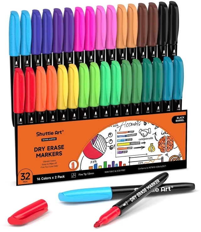 Main image of Dry Erase Markers, 32 Pack 16 Colors Whiteboard Markers,Fine Tip Dry Erase Markers for Kids,Perfect For Writing on Whiteboards,Dry-Erase Boards,Mirrors,Calender,School Office Supplies
