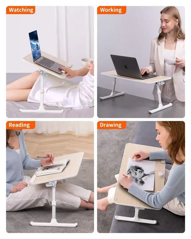 Alt view image 7 of 7 - Laptop Desk for Bed, Lap Desks Bed Trays for Eating Writing for Eating Writing, Adjustable Computer Laptop Stand, Foldable Lap Table in Sofa and Couch20.5x11.8 Teak