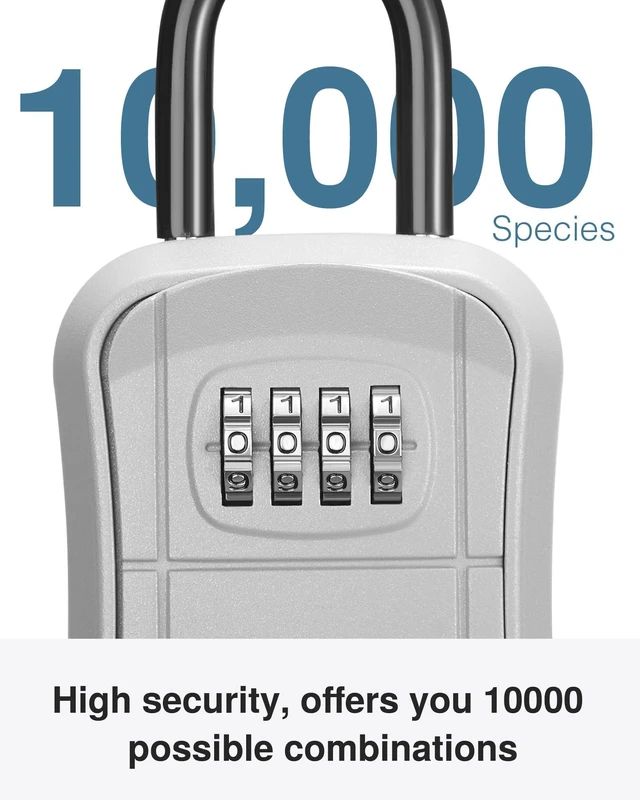 Alt view image 3 of 7 - Key Lock Box Outdoor 4 Digit Code Combination Lockbox House 1 Silver For Contractors Guest Realtor Storage Keys, Portable, Home Wall Mount, Resettable, Combination, Weatherproof, High-capacity