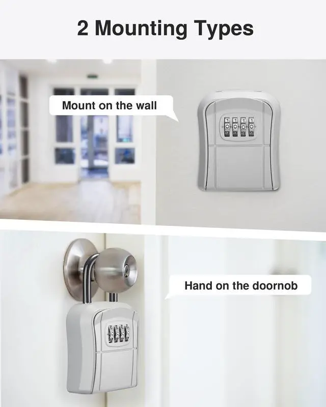 Alt view image 2 of 7 - Key Lock Box Outdoor 4 Digit Code Combination Lockbox House 1 Silver For Contractors Guest Realtor Storage Keys, Portable, Home Wall Mount, Resettable, Combination, Weatherproof, High-capacity