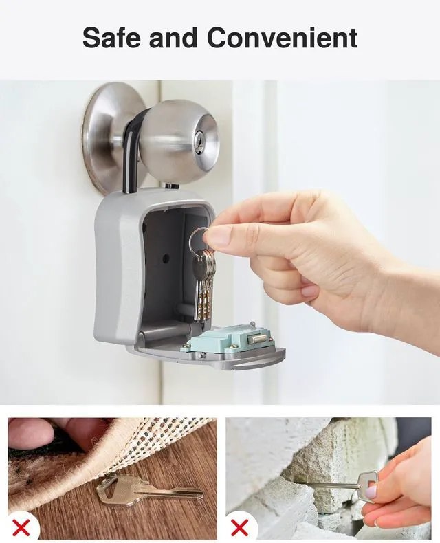 Alt view image 7 of 7 - Key Lock Box Outdoor 4 Digit Code Combination Lockbox House 1 Silver For Contractors Guest Realtor Storage Keys, Portable, Home Wall Mount, Resettable, Combination, Weatherproof, High-capacity