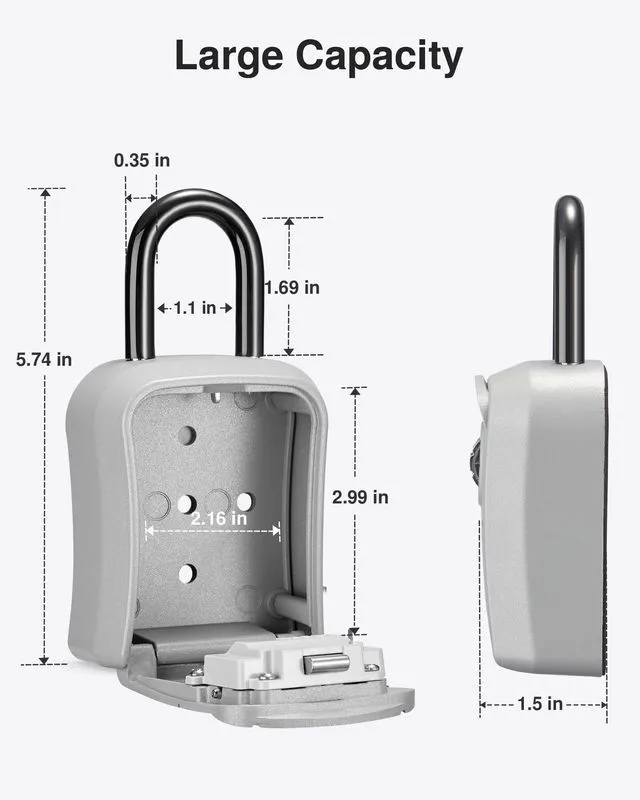 Alt view image 6 of 7 - Key Lock Box Outdoor 4 Digit Code Combination Lockbox House 1 Silver For Contractors Guest Realtor Storage Keys, Portable, Home Wall Mount, Resettable, Combination, Weatherproof, High-capacity