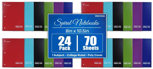 Main image of Spiral Notebooks, Wirebound, Journals for School, Work, Business, Aesthetic Stationery, Writing Pads, Teacher & Student Supplies (24, Solid Color-Poly Cover, College)