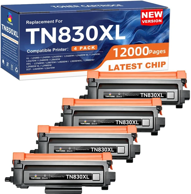 Main image of TN830XL Toner Cartridges Replacement for Brother TN830 830XL 4Pack Compatible for Brother TN830 XL/V/R with DCP-L2640DW MFC-L2820DW HL-L2400D HL-L2460DW HL-L2405W HL-L2465DW HL-L2480DW Printer
