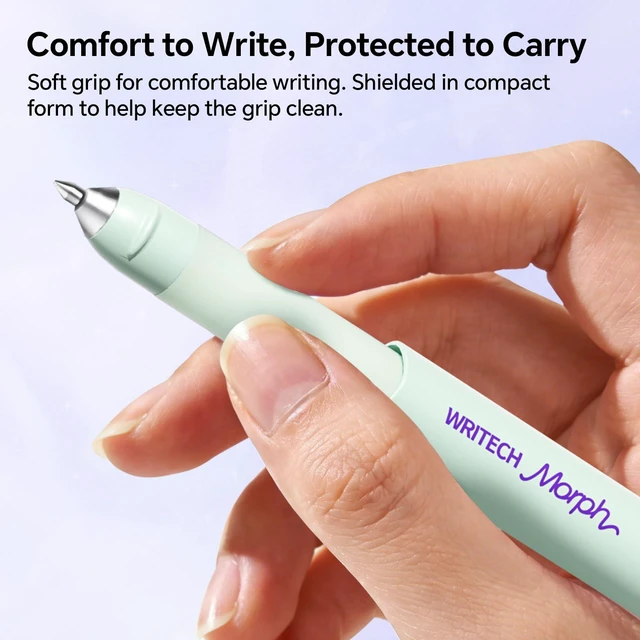 Alt view image 3 of 7 - Gel Pens Medium Point: Morph 0.7mm Black Ink Mini to Full Size Soft Grip Portable Extendable Pocket Pen Set with 2 Pens and 2 Refills