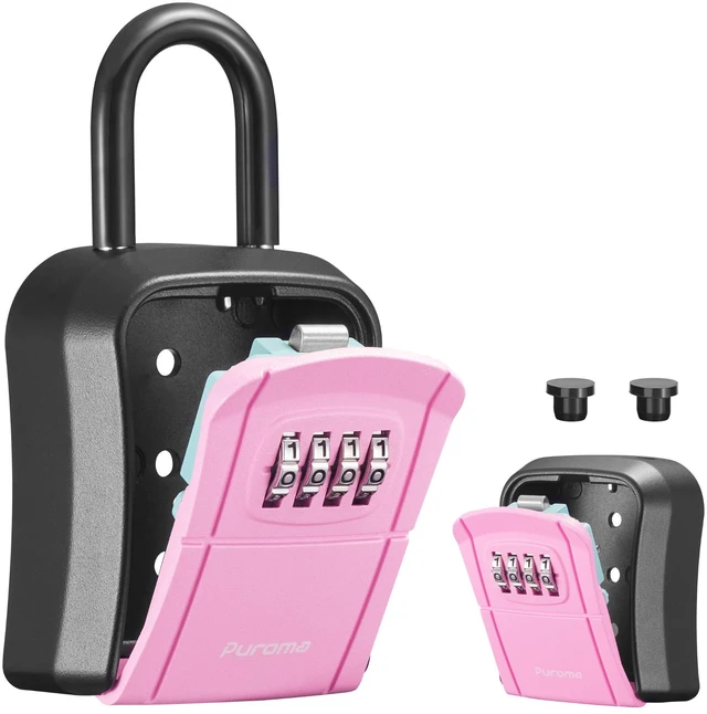 Main image of Key Lock Box Outdoor 4 Digit Code Combination Lockbox House, 1 Pink For Contractors Guest Realtor Storage Keys, Portable, Home Wall Mount, Resettable, Combination, Weatherproof, High-capacity