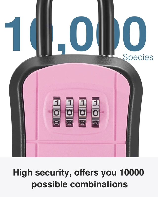 Alt view image 2 of 7 - Key Lock Box Outdoor 4 Digit Code Combination Lockbox House, 1 Pink For Contractors Guest Realtor Storage Keys, Portable, Home Wall Mount, Resettable, Combination, Weatherproof, High-capacity