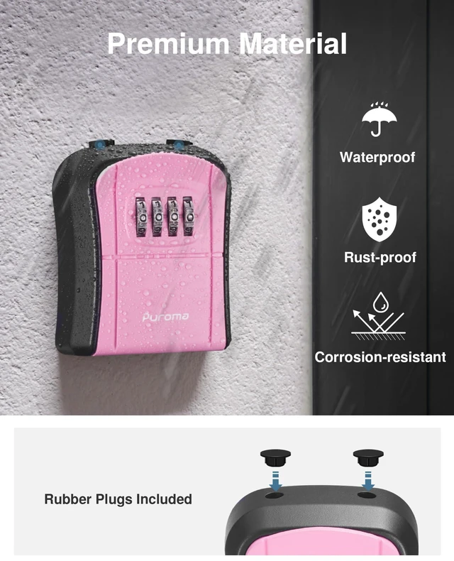 Alt view image 3 of 7 - Key Lock Box Outdoor 4 Digit Code Combination Lockbox House, 1 Pink For Contractors Guest Realtor Storage Keys, Portable, Home Wall Mount, Resettable, Combination, Weatherproof, High-capacity