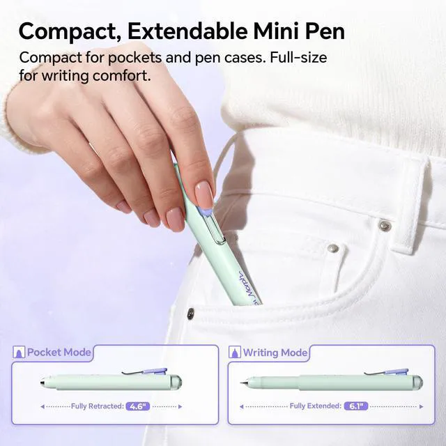 Alt view image 2 of 7 - Gel Pens Medium Point: Morph 0.7mm Black Ink Mini to Full Size Soft Grip Portable Extendable Pocket Pen Set with 2 Pens and 2 Refills
