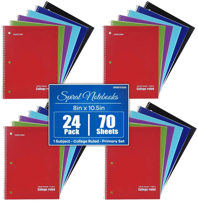 Main image of Spiral Notebooks, Wirebound, Journals for School, Work, Business, Aesthetic Stationery, Writing Pads, Teacher & Student Supplies (24, Solid Color, College)