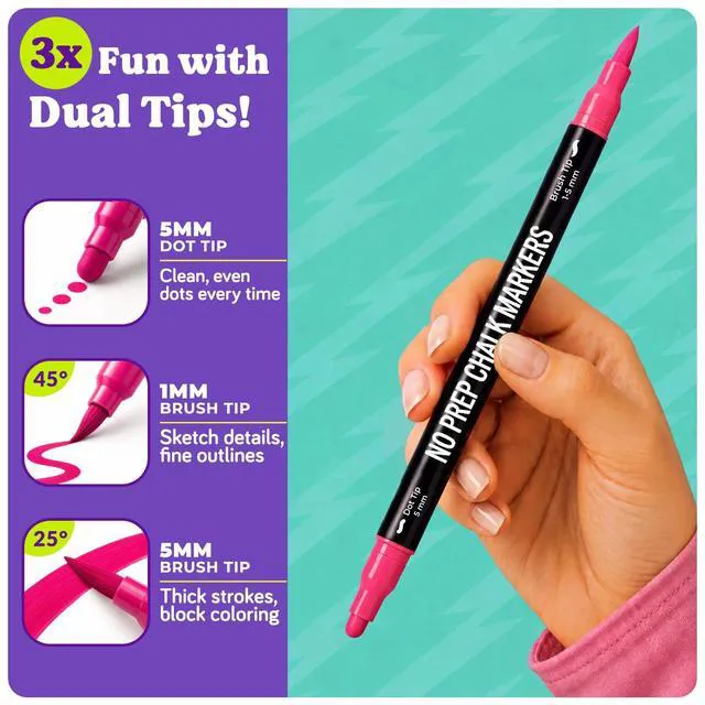 Alt view image 3 of 7 - 72 Liquid Chalk Markers Dual Tip Dot & Brush - Erasable Chalk Pens 72 Colors - Neon, Pastel, Metallic - Non Toxic, No Prep Chalk Marker for Blackboard, Chalkboard, Glass, Mirror, Car Window