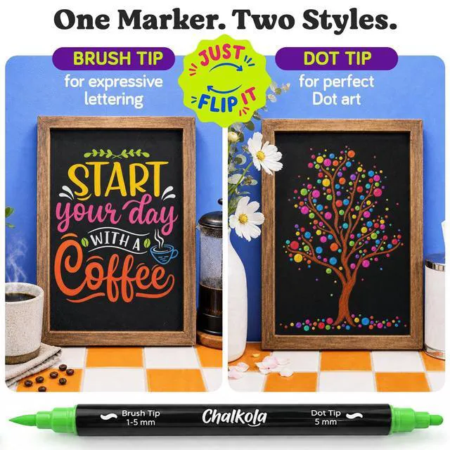 Alt view image 4 of 7 - 72 Liquid Chalk Markers Dual Tip Dot & Brush - Erasable Chalk Pens 72 Colors - Neon, Pastel, Metallic - Non Toxic, No Prep Chalk Marker for Blackboard, Chalkboard, Glass, Mirror, Car Window