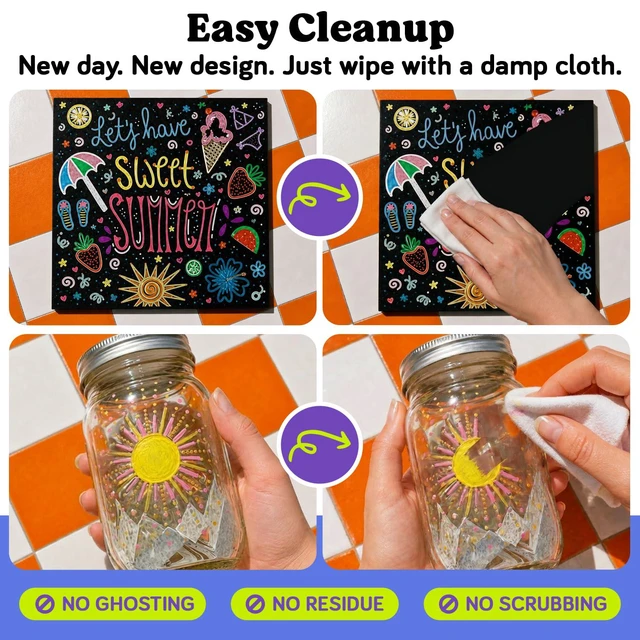 Alt view image 5 of 7 - 72 Liquid Chalk Markers Dual Tip Dot & Brush - Erasable Chalk Pens 72 Colors - Neon, Pastel, Metallic - Non Toxic, No Prep Chalk Marker for Blackboard, Chalkboard, Glass, Mirror, Car Window
