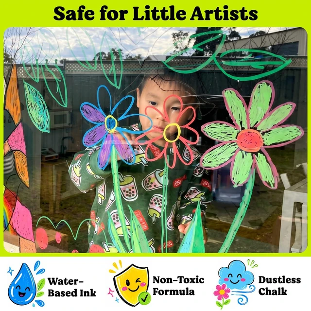 Alt view image 6 of 7 - 72 Liquid Chalk Markers Dual Tip Dot & Brush - Erasable Chalk Pens 72 Colors - Neon, Pastel, Metallic - Non Toxic, No Prep Chalk Marker for Blackboard, Chalkboard, Glass, Mirror, Car Window