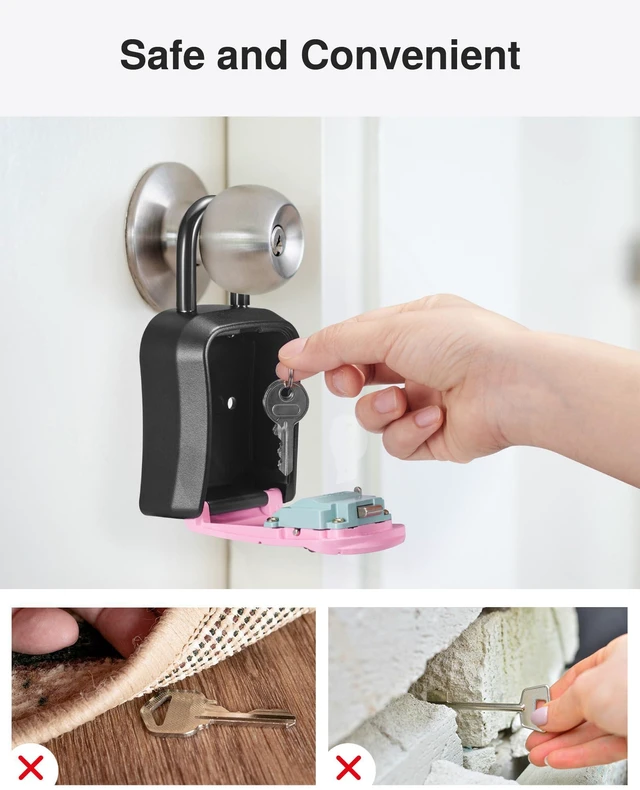 Alt view image 7 of 7 - Key Lock Box Outdoor 4 Digit Code Combination Lockbox House, 1 Pink For Contractors Guest Realtor Storage Keys, Portable, Home Wall Mount, Resettable, Combination, Weatherproof, High-capacity