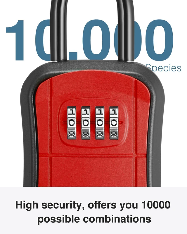 Alt view image 3 of 7 - Key Lock Box Outdoor 4 Digit Code Combination Lockbox House, 1 Red For Contractors Guest Realtor Storage Keys, Portable, Home Wall Mount, Resettable, Combination, Weatherproof, High-capacity